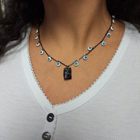 Evil Eye, Tourmaline, Titanium, Protection Necklace - Picture 3 of 5
